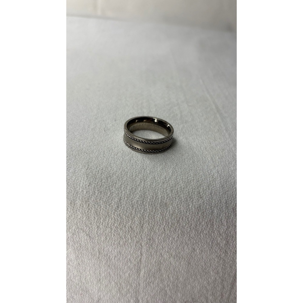 JVL Titanium Mens Wedding Band Silver Tone Rope Edge Comfort Fit Ring Size 9